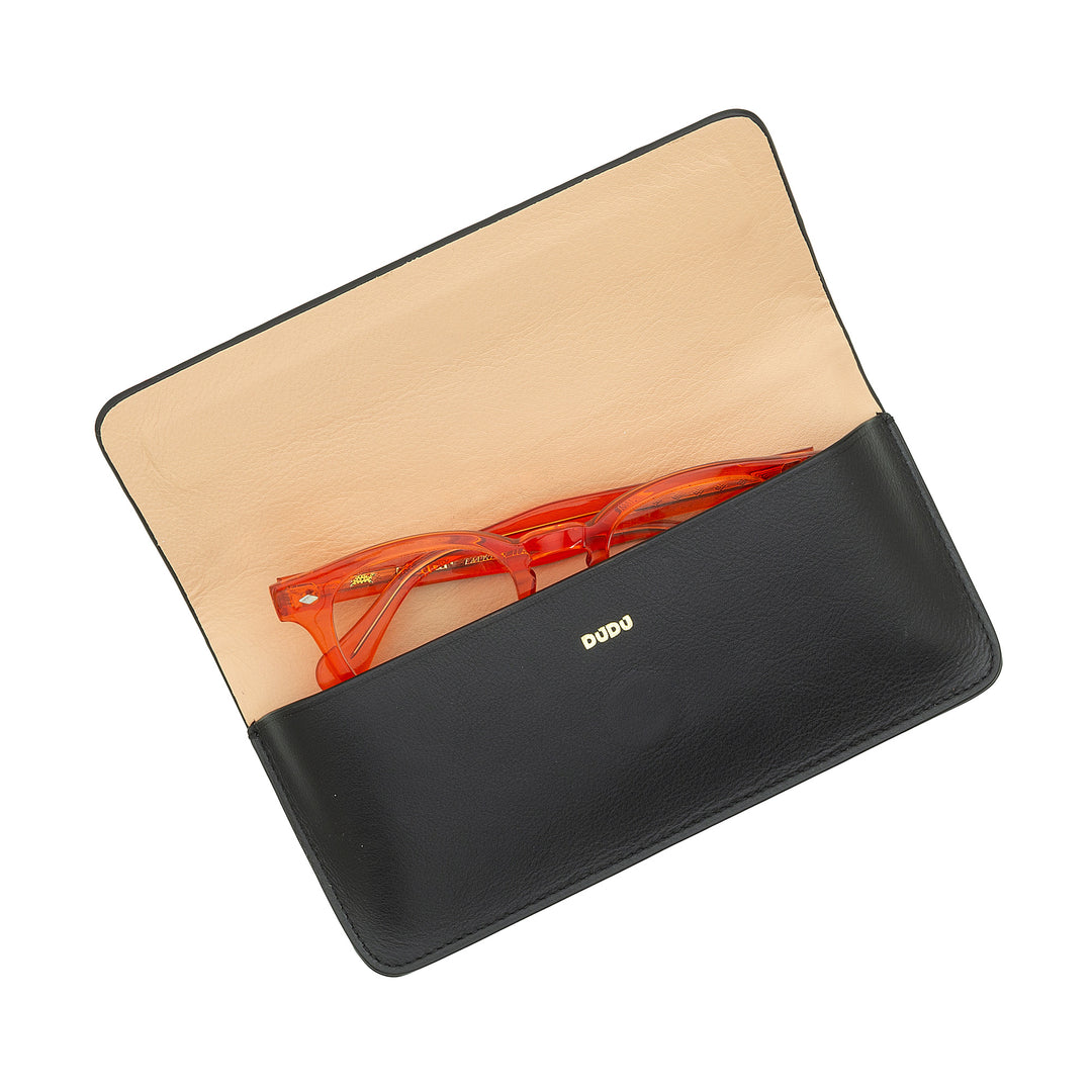 DUDU Printed Soft Genuine Leather Eyeglasses and Sunglasses Case with Magnetic Closure, Two-Tone Glasses Case