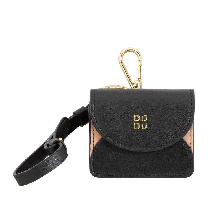 Capa para fone de ouvido DUDU Air Pod em couro genuíno com chaveiro - Mini capa com mosquetão, elegante e compacta