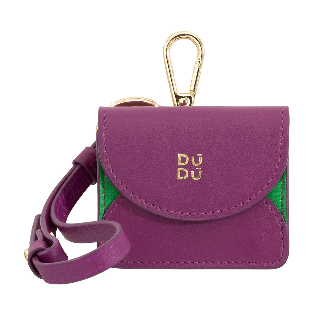 DUDU Air Pod hörlursfodral i äkta läder med nyckelring - Minifodral med karbinhake, elegant och kompakt