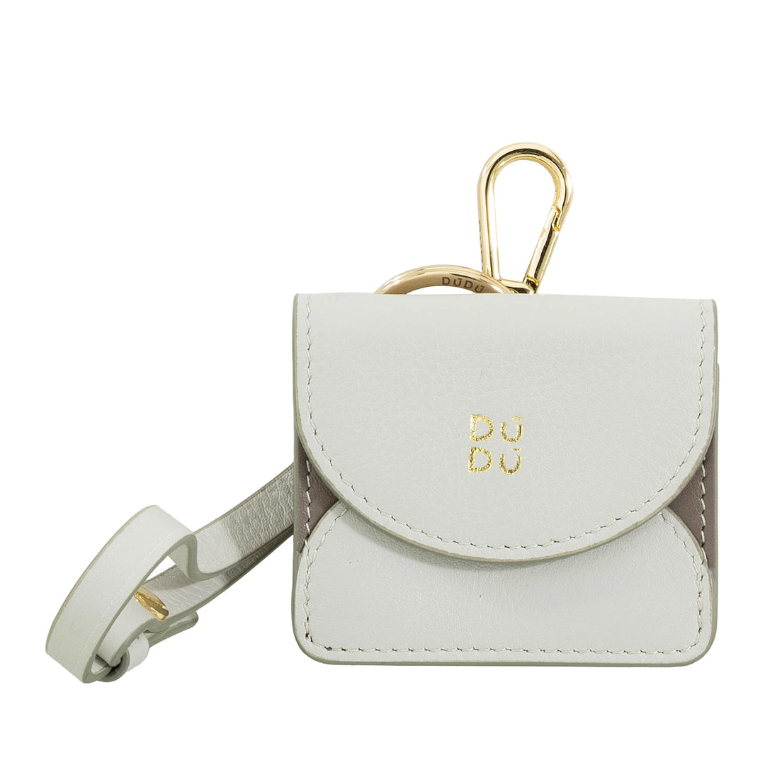 DUDU Custodia Porta Auricolari Air Pod in Vera Pelle con Portachiavi - Mini Cover con Moschettone, Elegante e Compatta