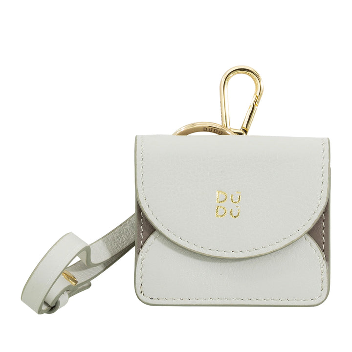 DUDU Custodia Porta Auricolari Air Pod in Vera Pelle con Portachiavi - Mini Cover con Moschettone, Elegante e Compatta