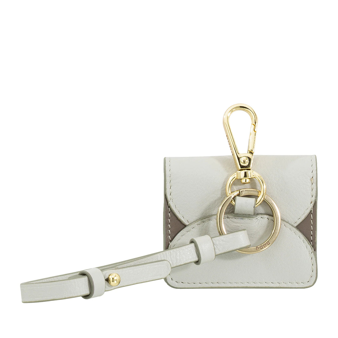 DUDU Custodia Porta Auricolari Air Pod in Vera Pelle con Portachiavi - Mini Cover con Moschettone, Elegante e Compatta
