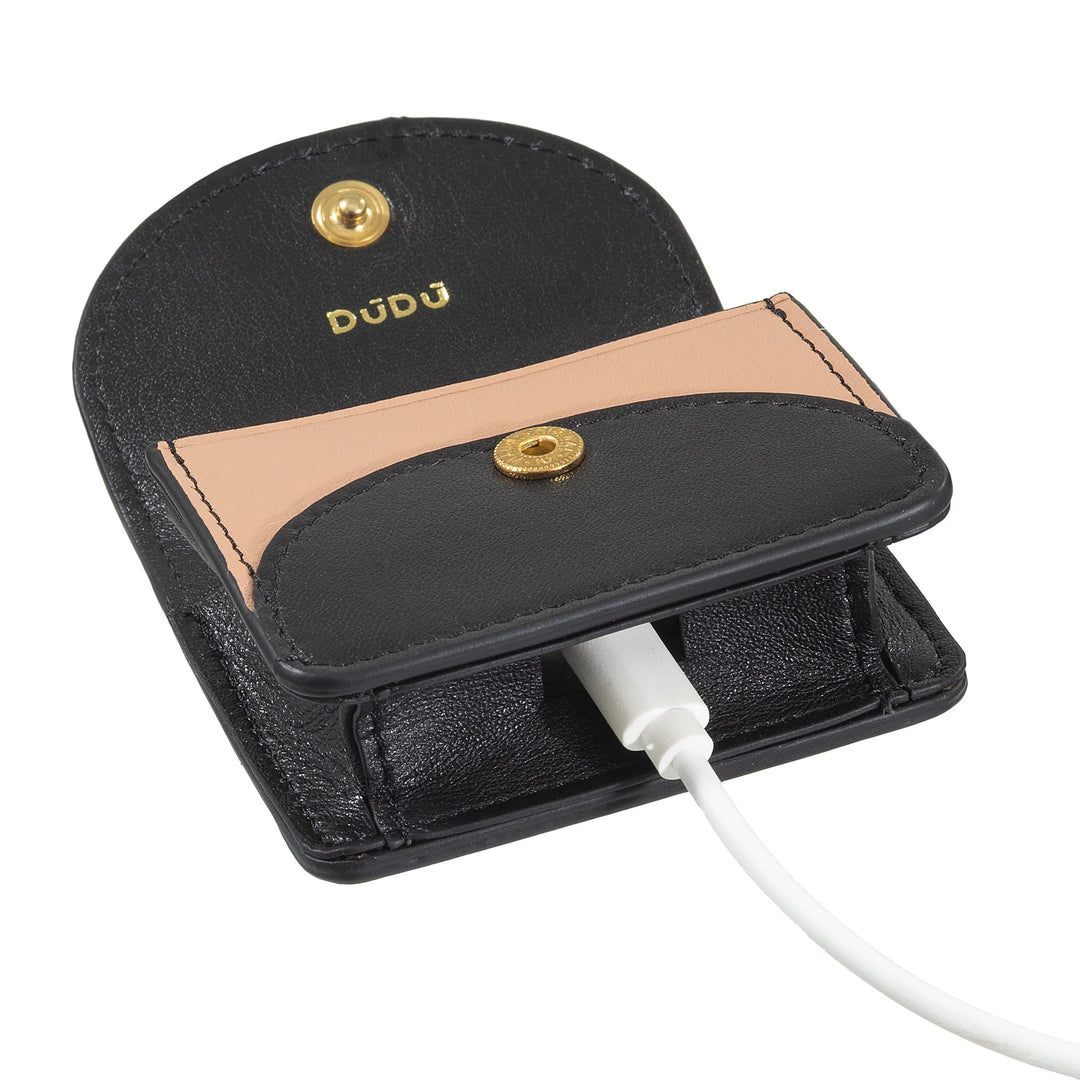 Capa para fone de ouvido DUDU Air Pod em couro genuíno com chaveiro - Mini capa com mosquetão, elegante e compacta