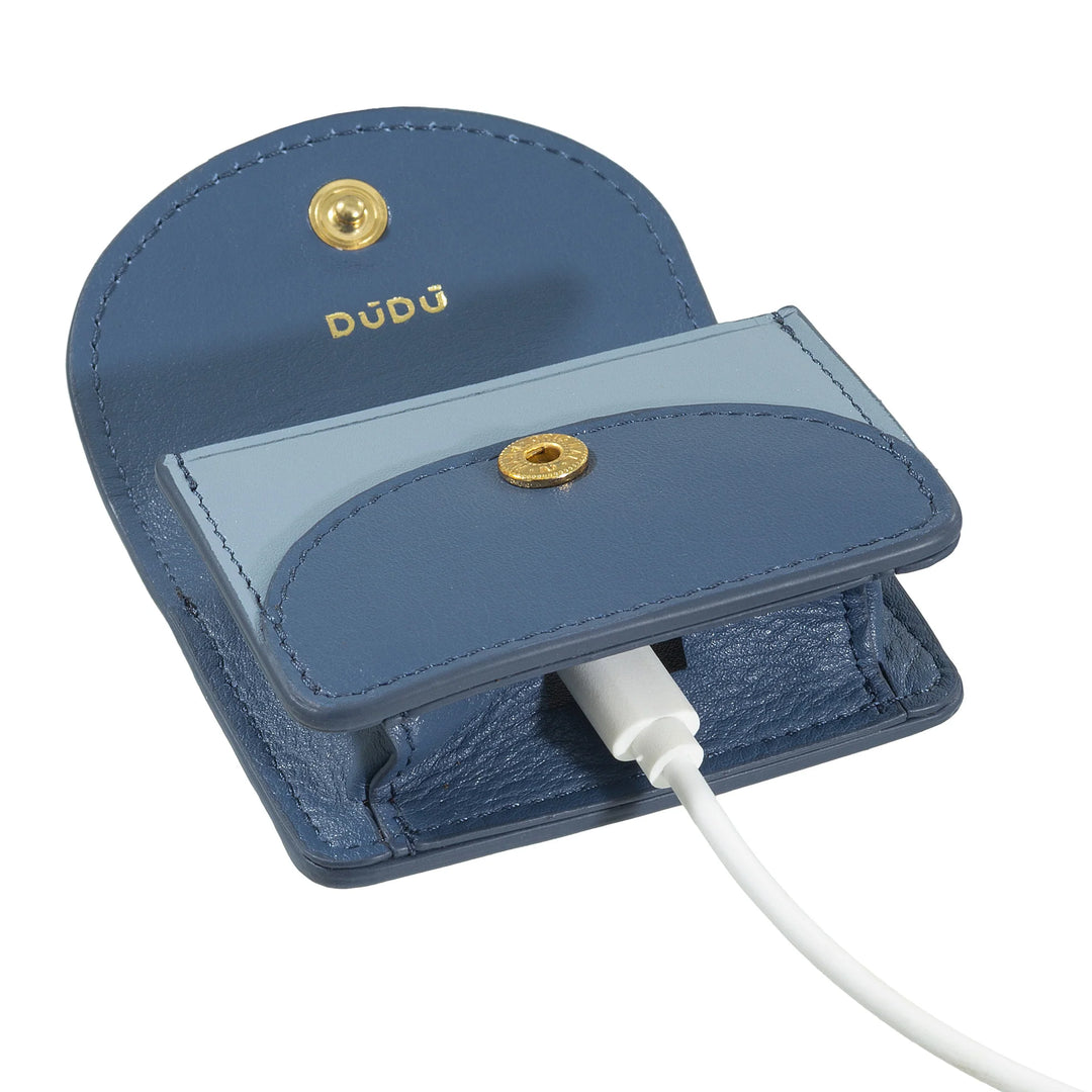 DUDU Air Pod hörlursfodral i äkta läder med nyckelring - Minifodral med karbinhake, elegant och kompakt