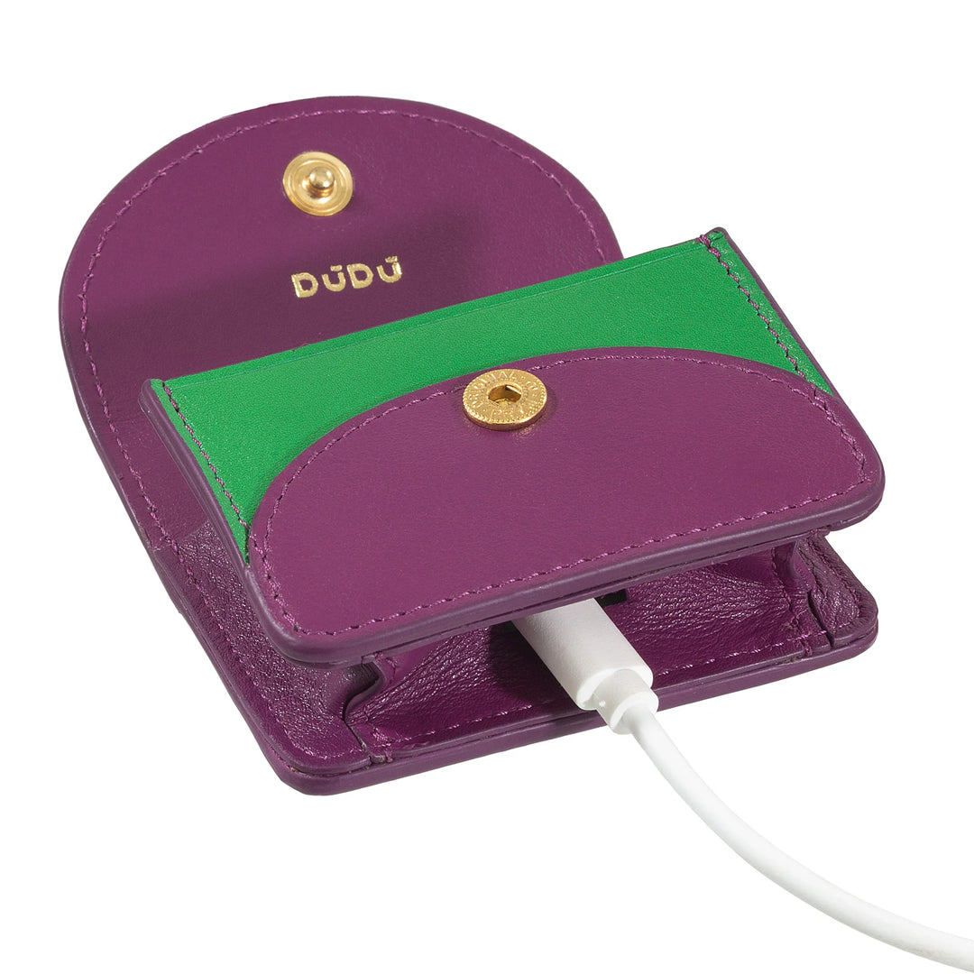 DUDU Air Pod hörlursfodral i äkta läder med nyckelring - Minifodral med karbinhake, elegant och kompakt