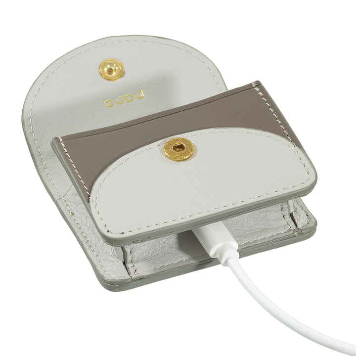 DUDU Custodia Porta Auricolari Air Pod in Vera Pelle con Portachiavi - Mini Cover con Moschettone, Elegante e Compatta