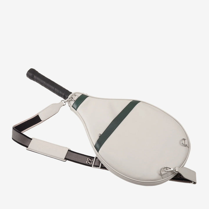 DUDU Genuine Leather Tennis Racket Case, Limited Edition Cover, Padded Sheath with Zipper, Side Pocket and Shoulder Strap