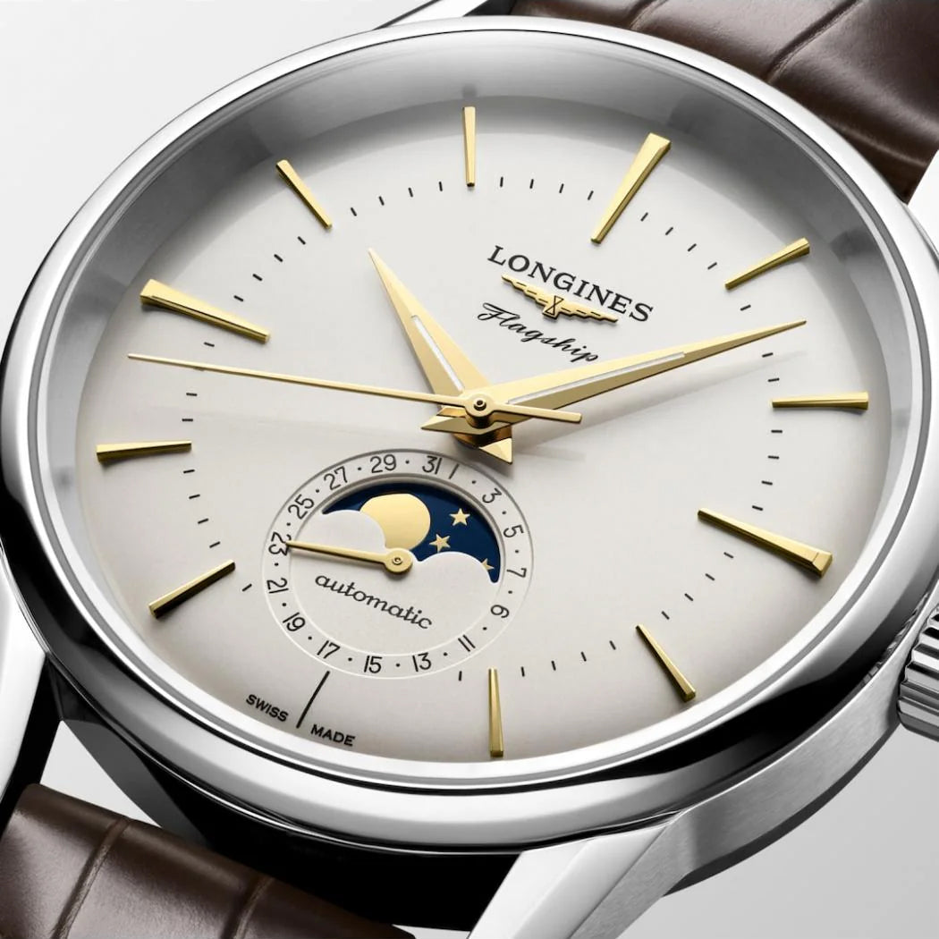 Longines horloge Flagship Heritage Moonphase 38,5 mm zilver automatisch staal L4.815.4.78.2