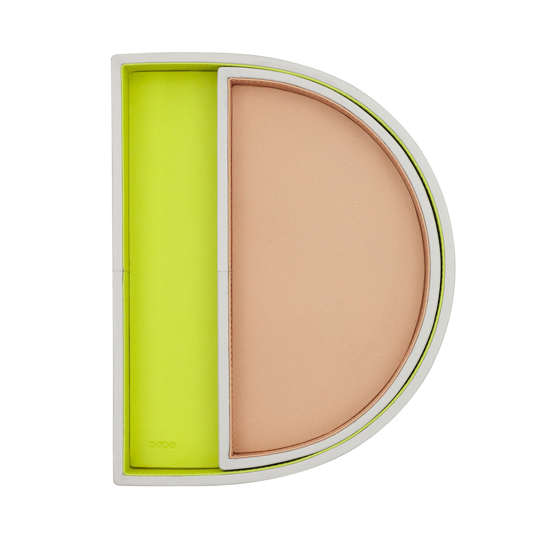 DUDU Double Rigid D-Shaped Pocket Tray of Leather Design, Home Entryway Organizer, Office Desk Tray, Elegant Modern Tray