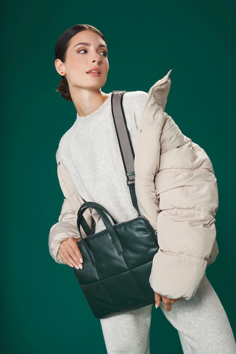 DUDU Women's 14 Inch Laptop Bag with Padded Quilted Leather Shoulder Strap, Laptop Holder MacBook Notebook up to 14", Elegant Sleeve Bag Folder