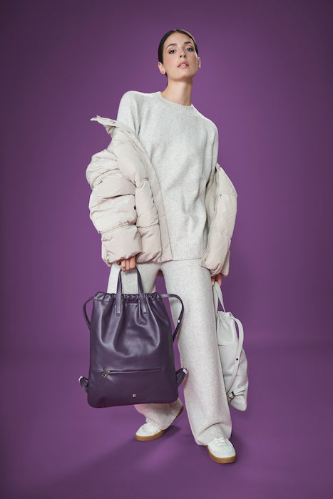 Mochila feminina DUDU em couro macio, mochila com cordão e botão magnético, alça dupla, mochila simples e elegante