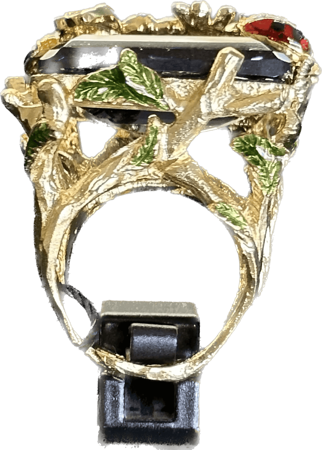 Federica Rossi Ring aus laminierter Bronze aus 18-karätigem Gold mit Gänseblümchen, Marienkäfer und Biene mit amethystfarbenem Kristall FR.AN.05/5 – Capodagli 1937