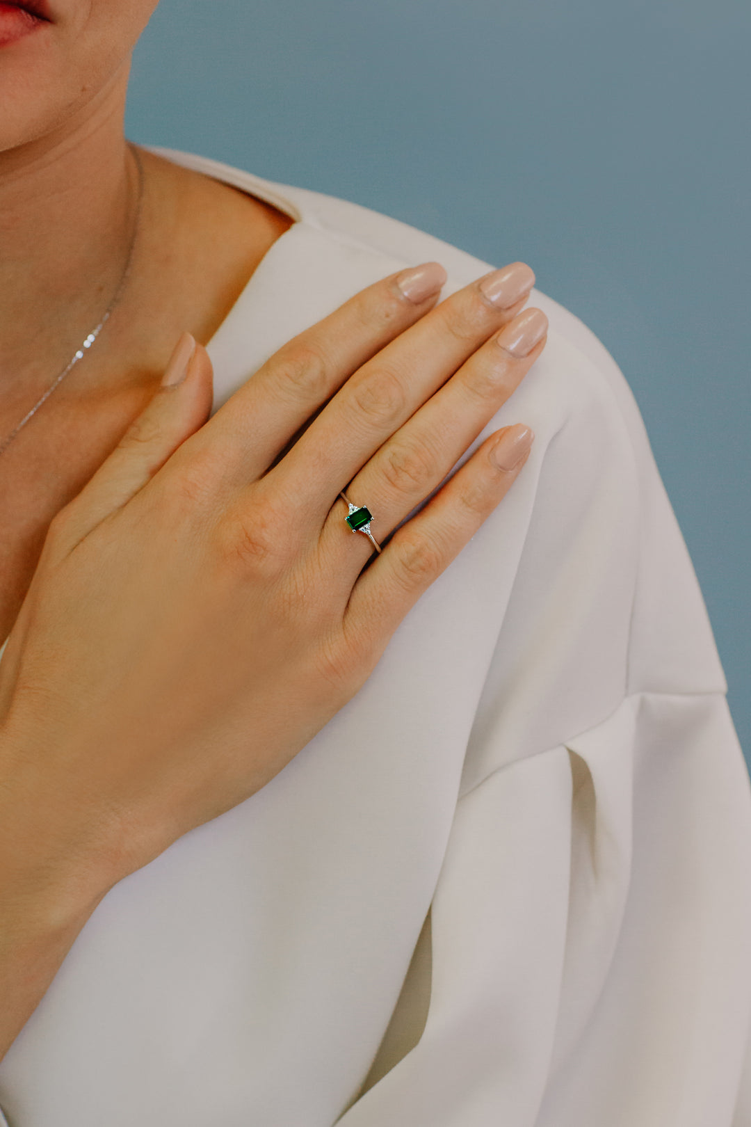 Comete Gold Ring with Diamonds and Octagonal Emerald ANB2355