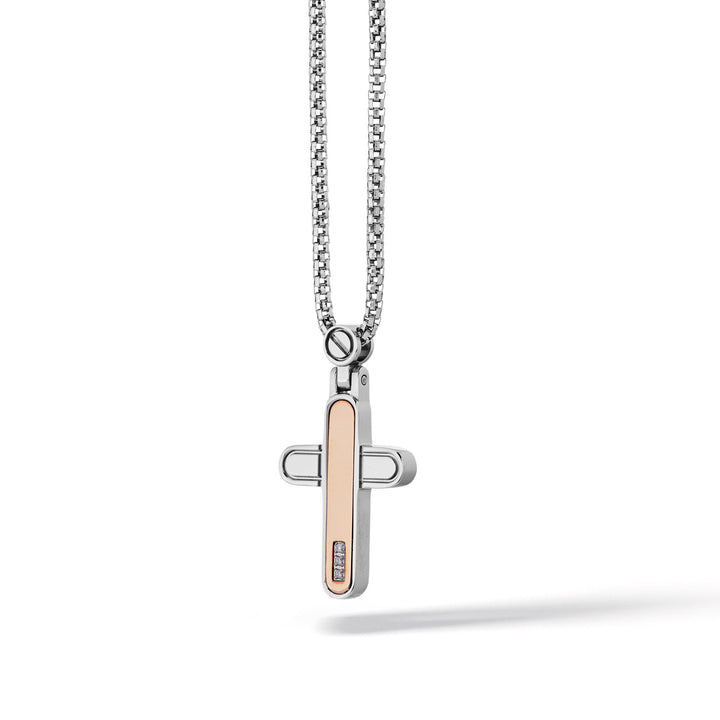 Comete Collana Croce in Acciaio e Diamanti UGL701