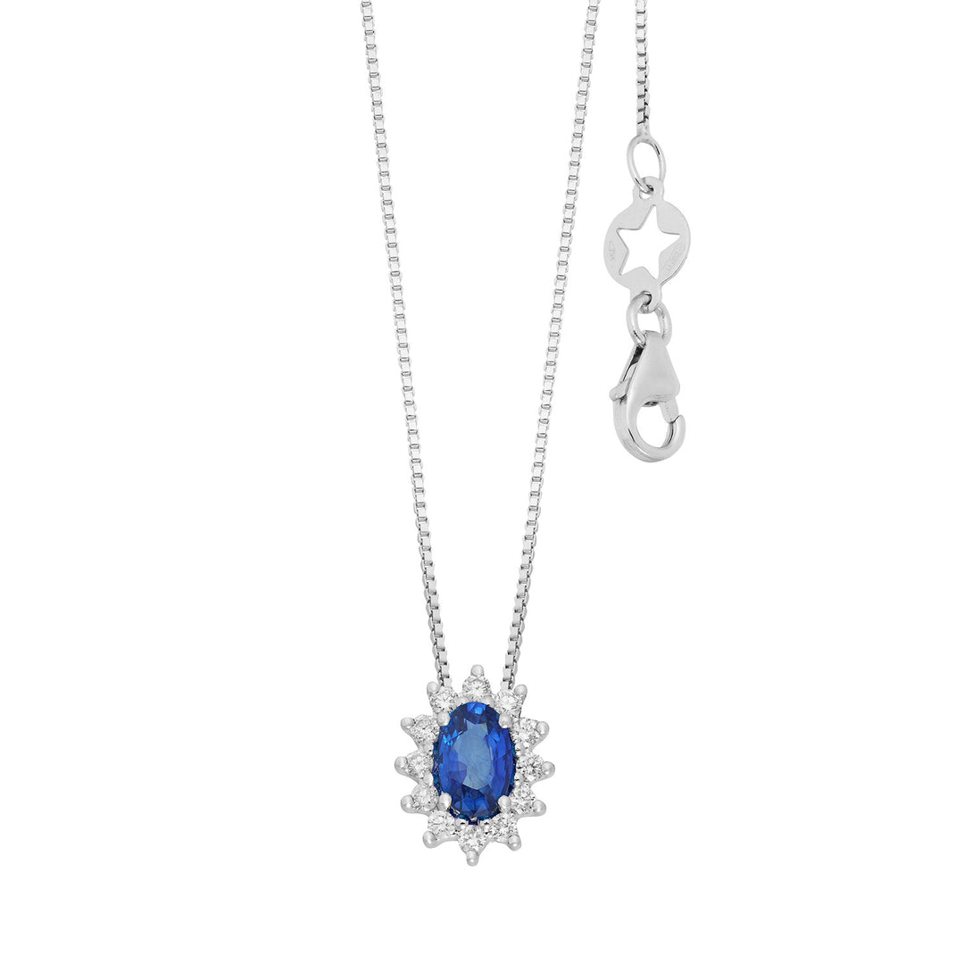 Comete Collana in Oro bianco con Diamanti e Zaffiro ovale GLB1700