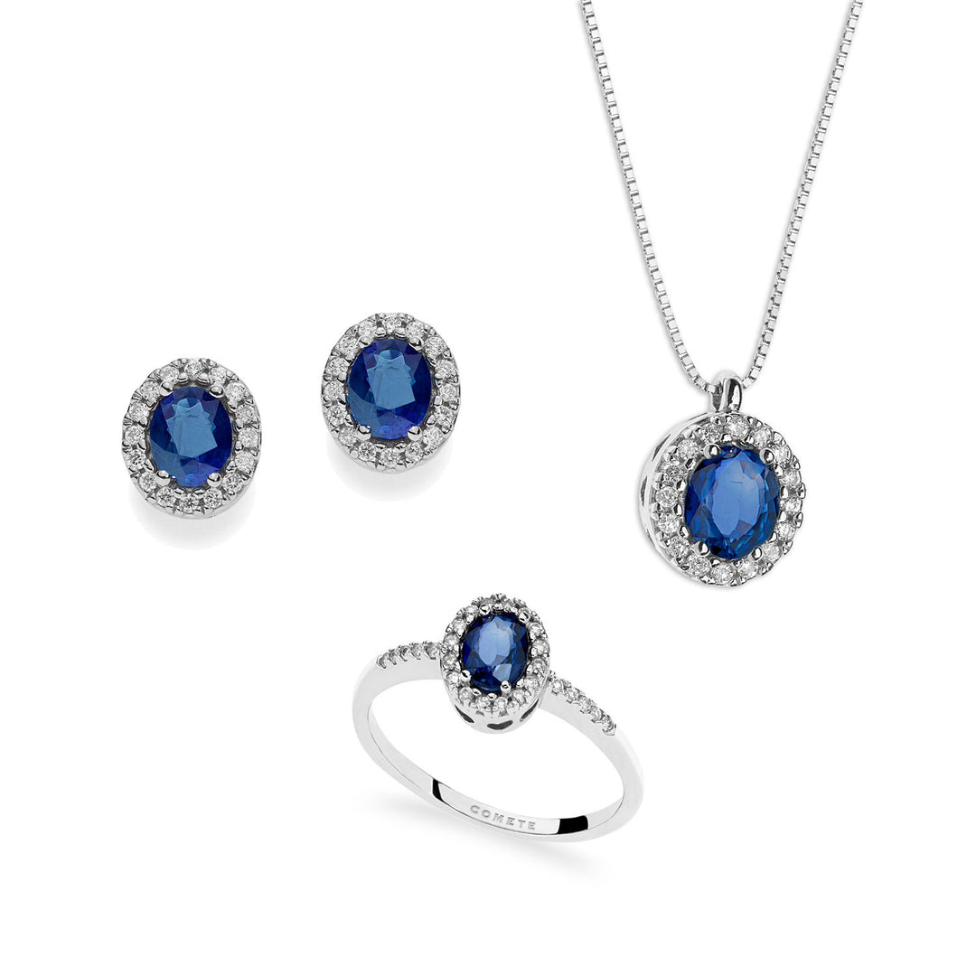 Comete Collana, Anello e Orecchini in Oro Diamanti e Zaffiri blu ovali KIT11567381891