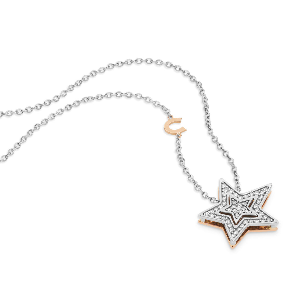 Colar Comete em ouro branco e rosa com diamantes GLB1446