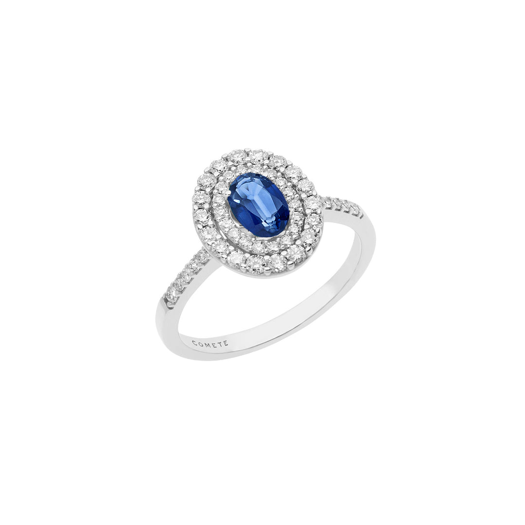 Comete Ring i guld, diamanter og oval blå safir ANB2419