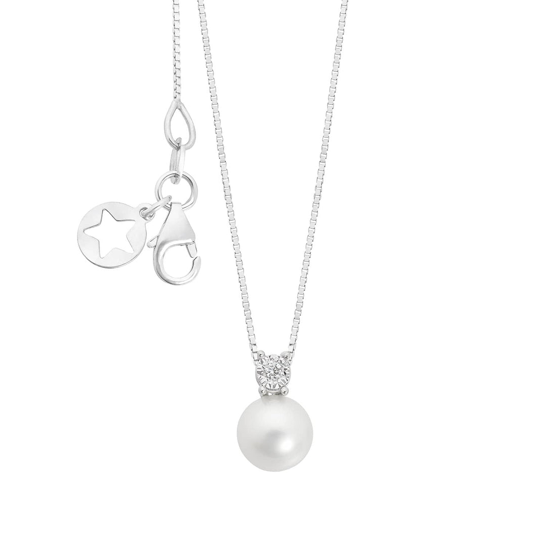 Comete Collana in Oro bianco 375‰ con Diamante bianco e Perla coltivata KGLP002