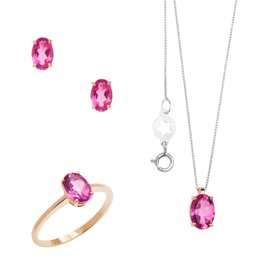 Comete Collana, Anello e Orecchini in Oro rosa con Topazio Rosa Ovale KIT164326781094
