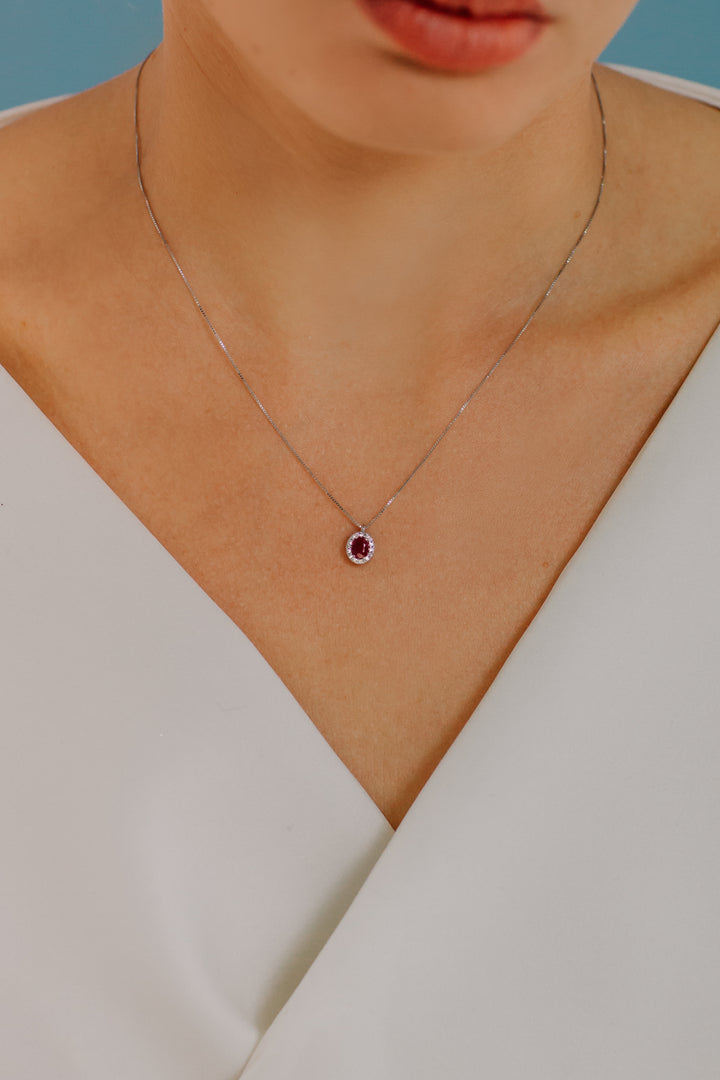 Colar Comete em Ouro, Diamantes e Rubi Oval GLB1673