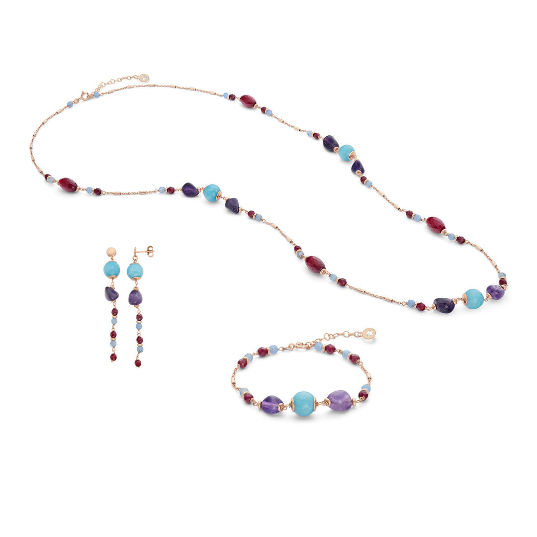 Comete Bracciale, collana e orecchini Argento 925‰ con Ametista, Giada e Agata colorate KIT274224274