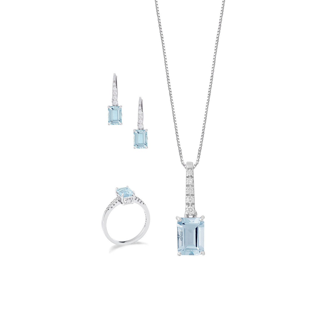 Comete Anello, Collana e Orecchini in Acquamarina ottagonale in Oro e Diamanti KIT318353278