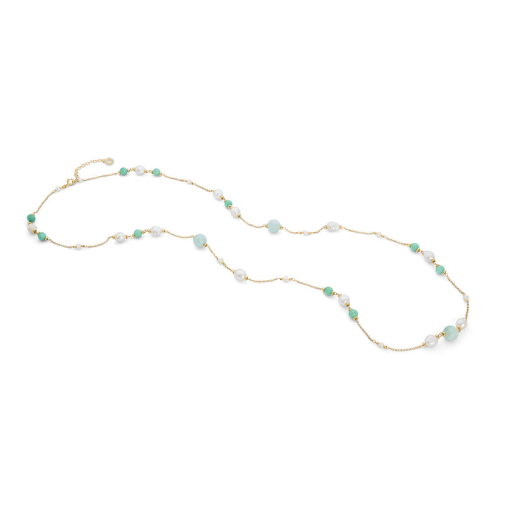 Comete Collana Argento 925‰ con Perle Acquadolce, Giada colorata, Angelite GLA281