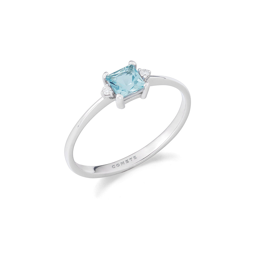 Comete-Ring aus Weißgold mit Diamanten und Aquamarin ANQ351