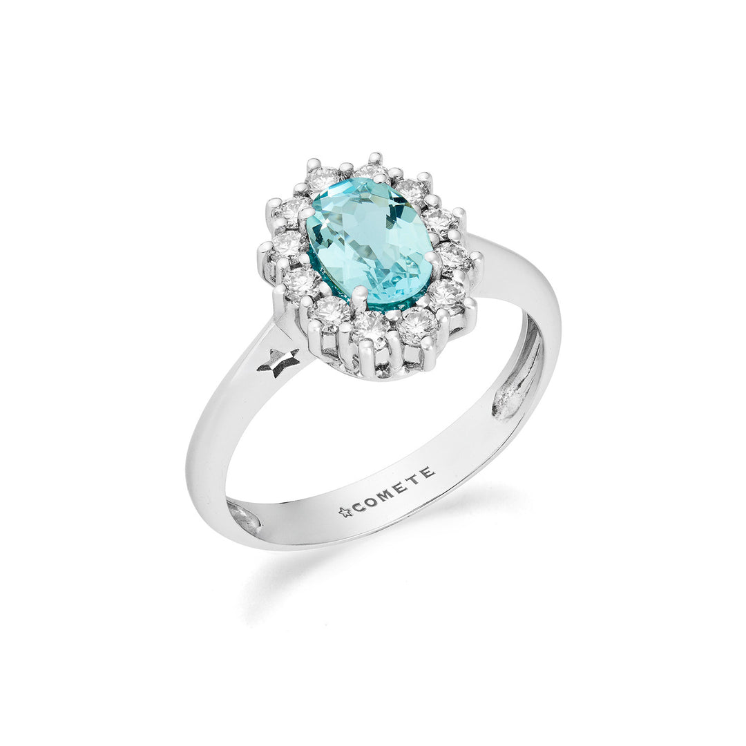 Comete Anello in Oro con Diamanti e Acquamarina ovale ANQ362