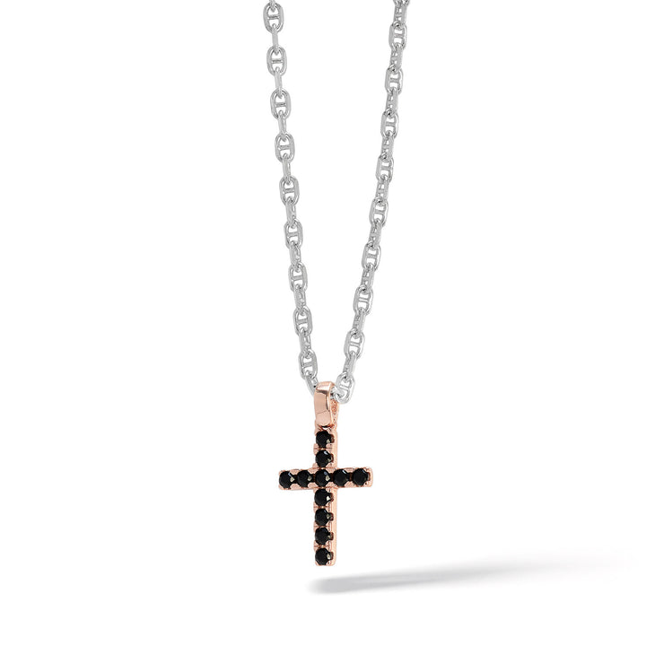 Comete Collana Croce in Argento rosè con zirconi neri Small UGL729
