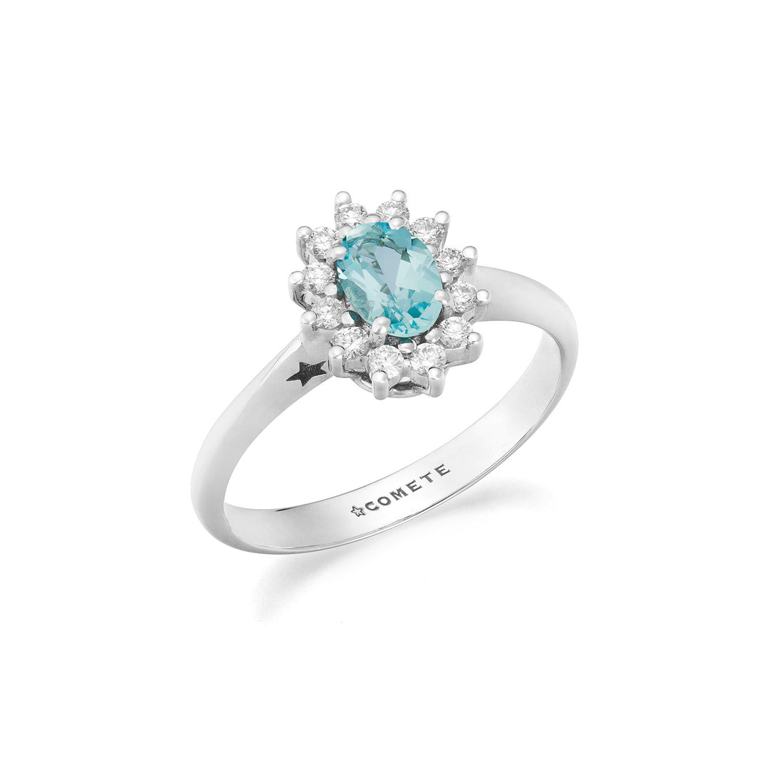 Comete Anello in Oro con Diamanti e Acquamarina ovale ANQ360