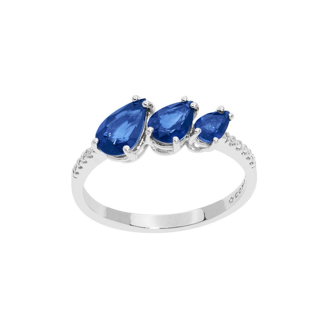 Comete-Goldring mit Diamant- und Saphirtropfen ANB2637