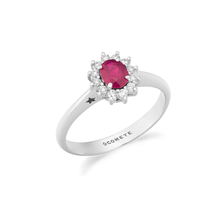 Comete Weißgoldring mit Diamanten und ovalem Rubin ANB2747