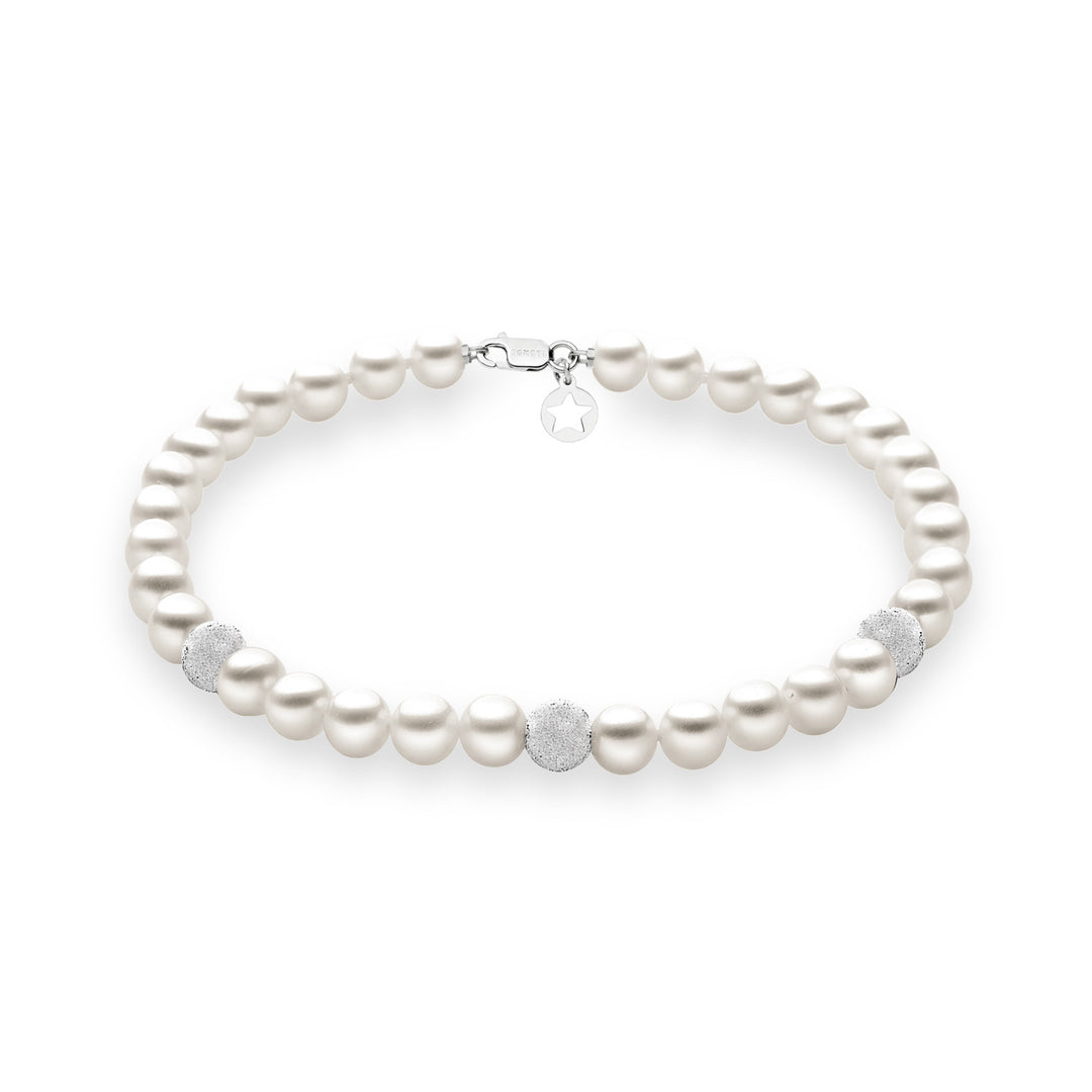 Pulseira Comete com Pérolas de Água Doce em Esferas de Ouro e Diamante BRQ193B