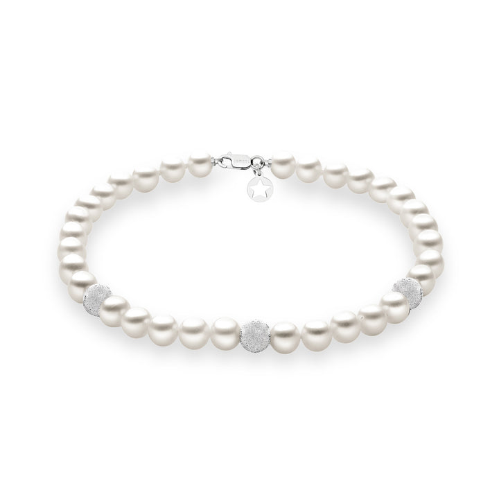 Pulseira Comete com Pérolas de Água Doce em Esferas de Ouro e Diamante BRQ193B