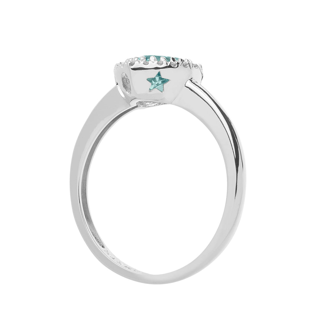 Comete guldring med diamanter og akvamarinhjerte ANQ313
