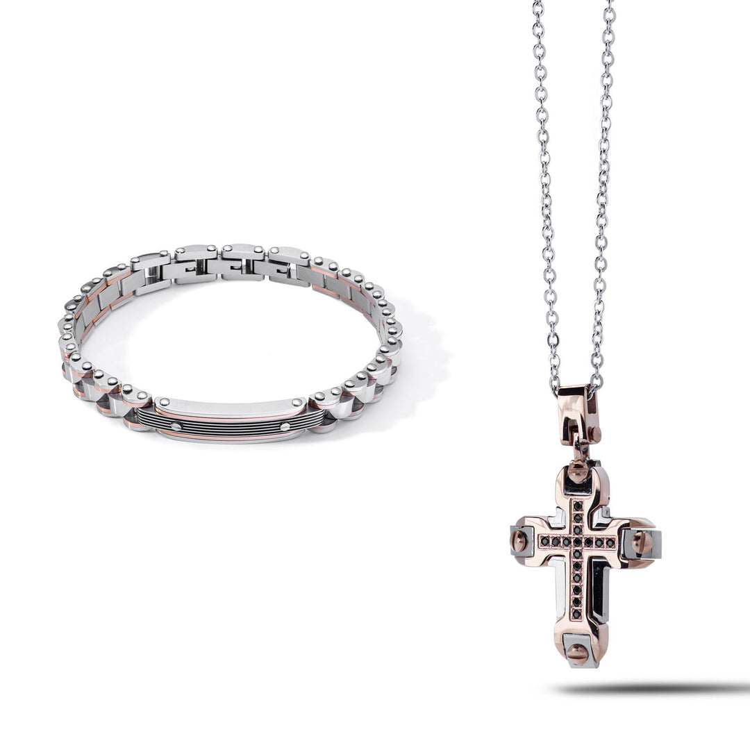 Comete Bracciale e Collana Costellation in Acciaio pvd rosa e Zirconi KIT7091027