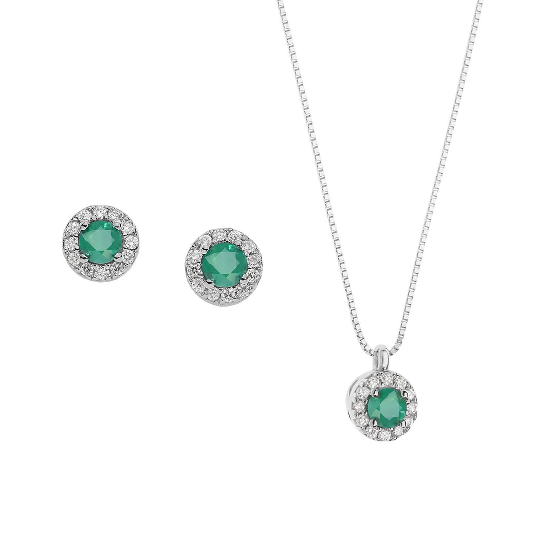 Comete Girocollo e Orecchini con Diamanti e Smeraldo Tondo KIT16741118