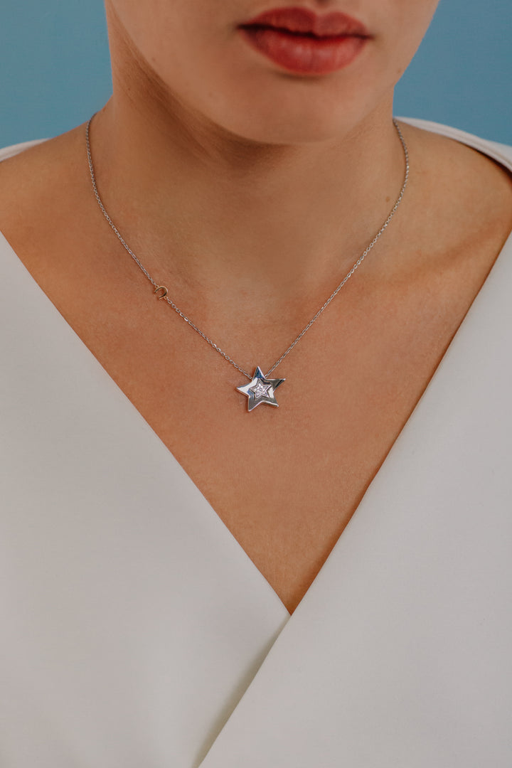 Colar Comete em ouro branco e rosa com diamantes GLB1447