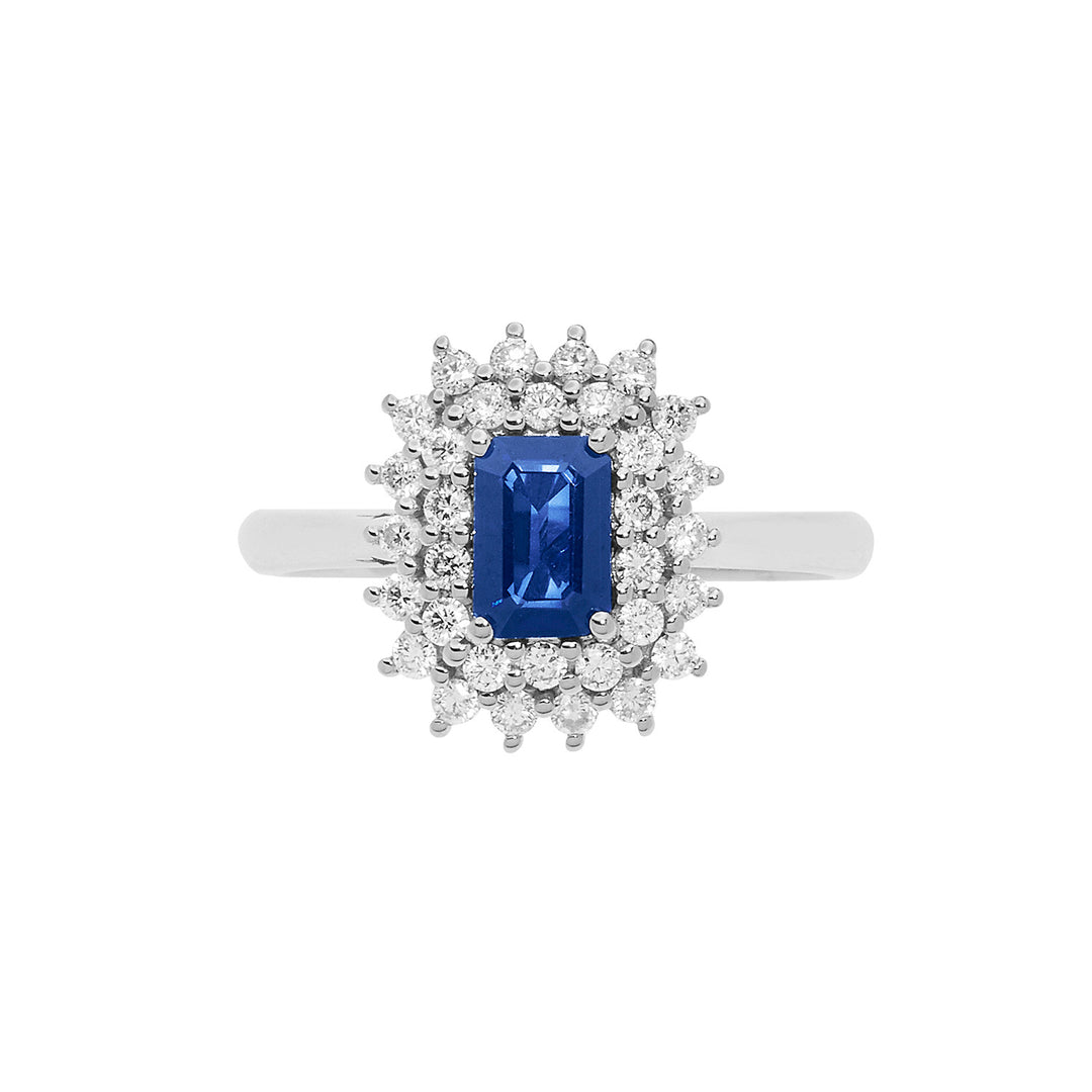 Comete-Goldring mit Diamanten und achteckigem Saphir ANB 2623