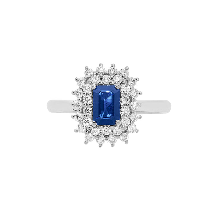 Comete-Goldring mit Diamanten und achteckigem Saphir ANB 2623