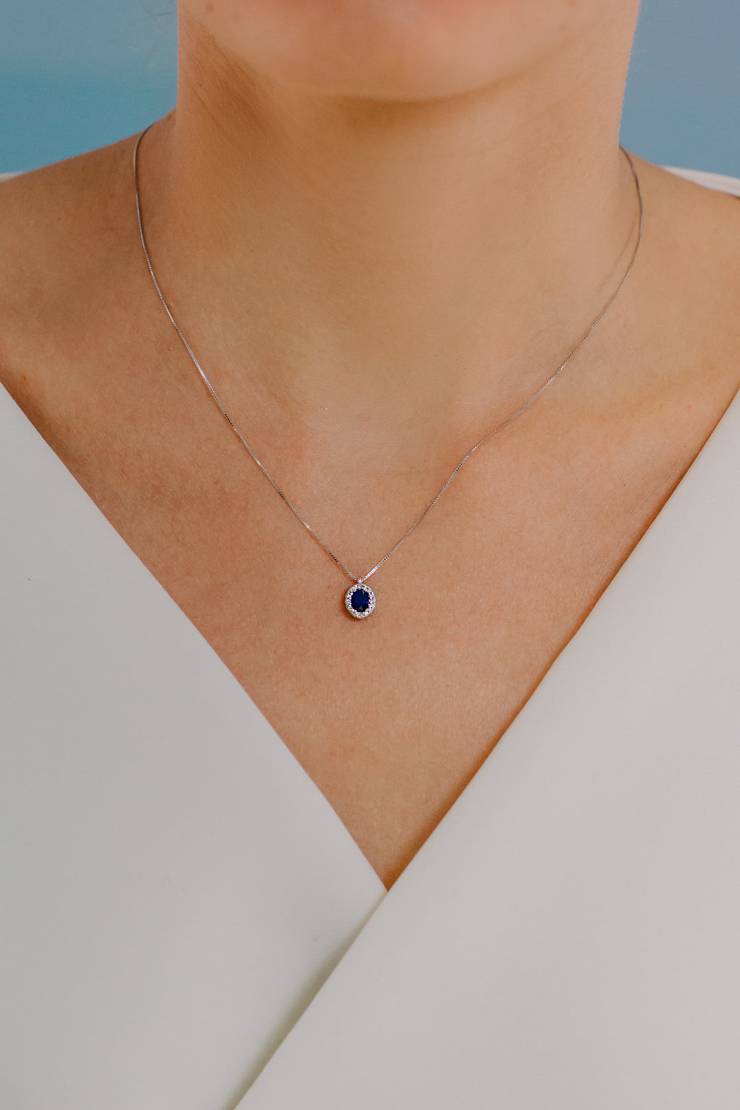 Collier Comete en Or, Diamants et Saphir Bleu Ovale GLB1671