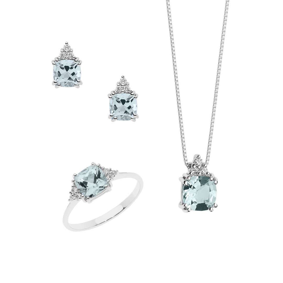 Comete Collana, Anello e Orecchini in Oro Diamanti e Acquamarina Taglio Antico KIT281308244