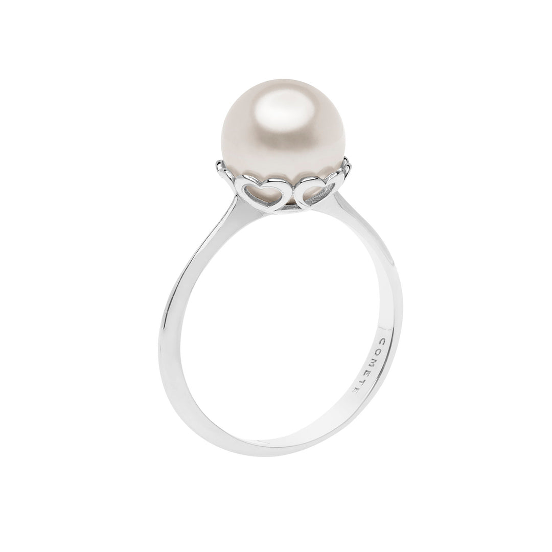 Comete Anello Perla e Cuori in Oro bianco ANP385