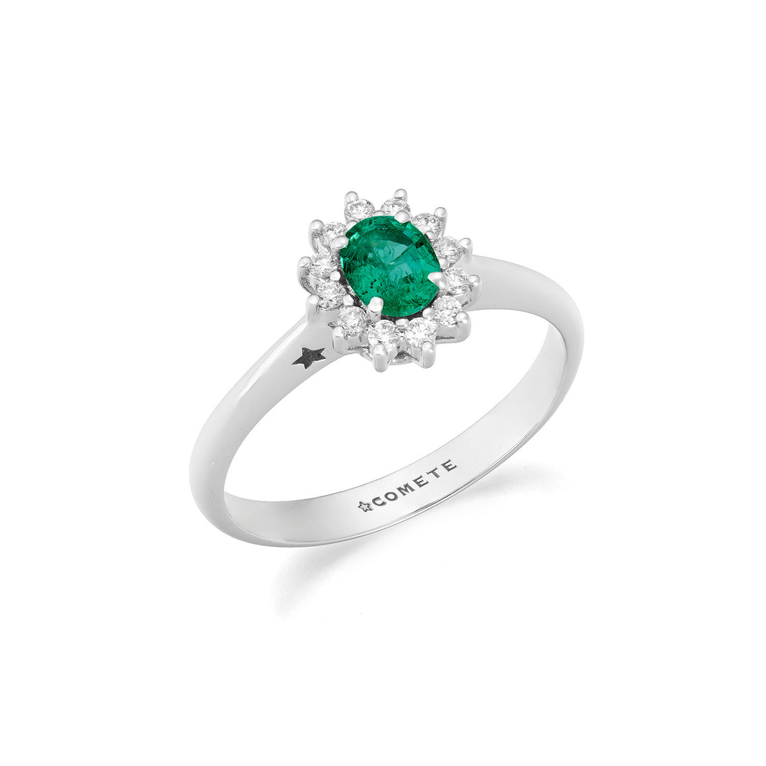 Comete Anello in Oro bianco con Diamanti e Smeraldo ovale ANB2751S3