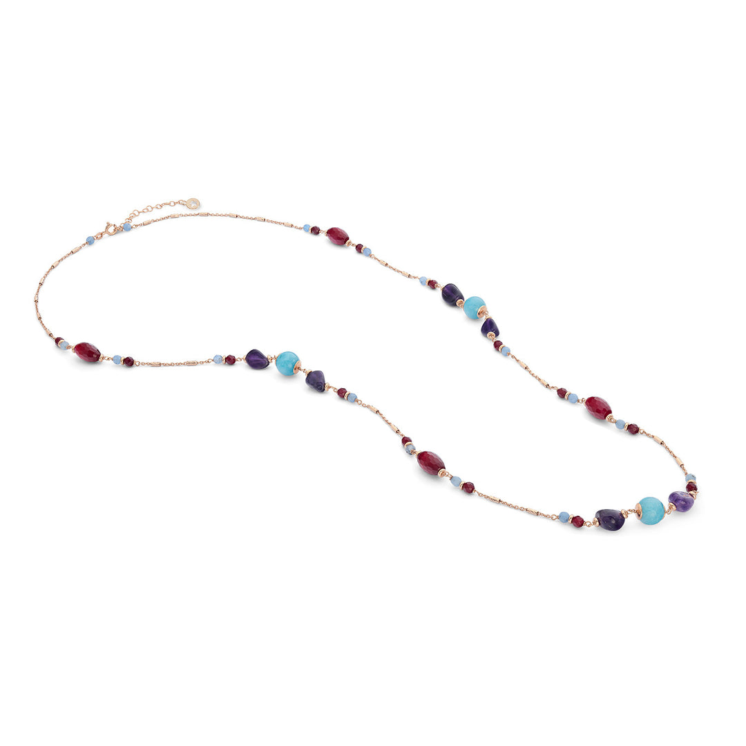 Comete 925‰ Silberhalskette mit farbigem Amethyst, Jade und Achat GLA274