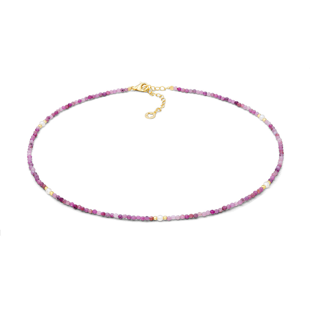 Comete Girocollo in argento 925‰ dorato con radice di rubino e perle GLA291