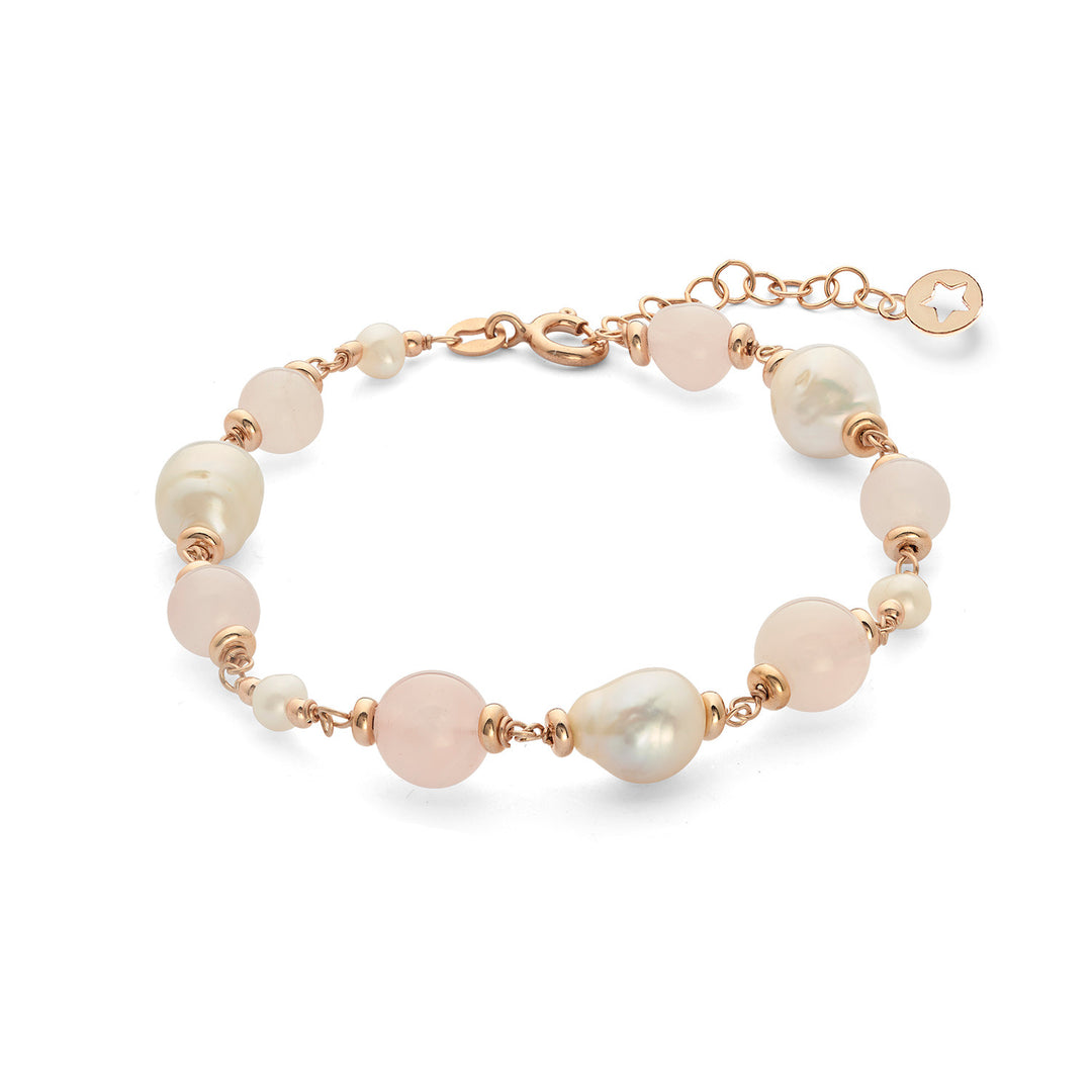 Comete Bracciale Argento 925‰ con Perle Acquadolce e Quarzo rosa BRA278