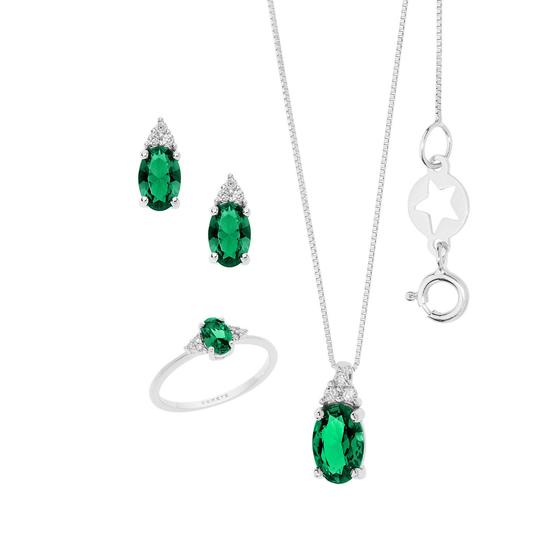 Comete Collana, Anello e Orecchini in Smeraldo ovale, Oro e Diamanti KIT161726541071